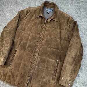 Vtg Polo Ralph Lauren Jacket Mens L Leather Suede Full Zip Coat Wool Lined Quilt